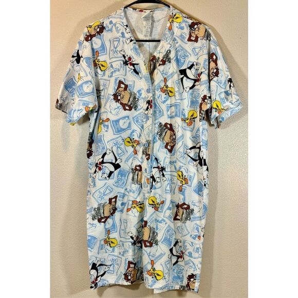 Vintage Looney Tunes Flannel Short Sleeve Romper Pajamas Women's Small - Picture 1 of 10